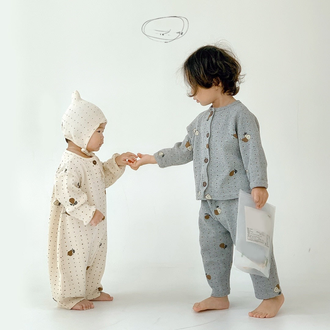 -ベビー 梨 ロンパース セットアップ パジャマ ママ お揃い リンクコーデ【mh0000094】 - mamahalo shop - 長袖パジャマ -  べビー服 - 子供服 - 男の子 - 女の子