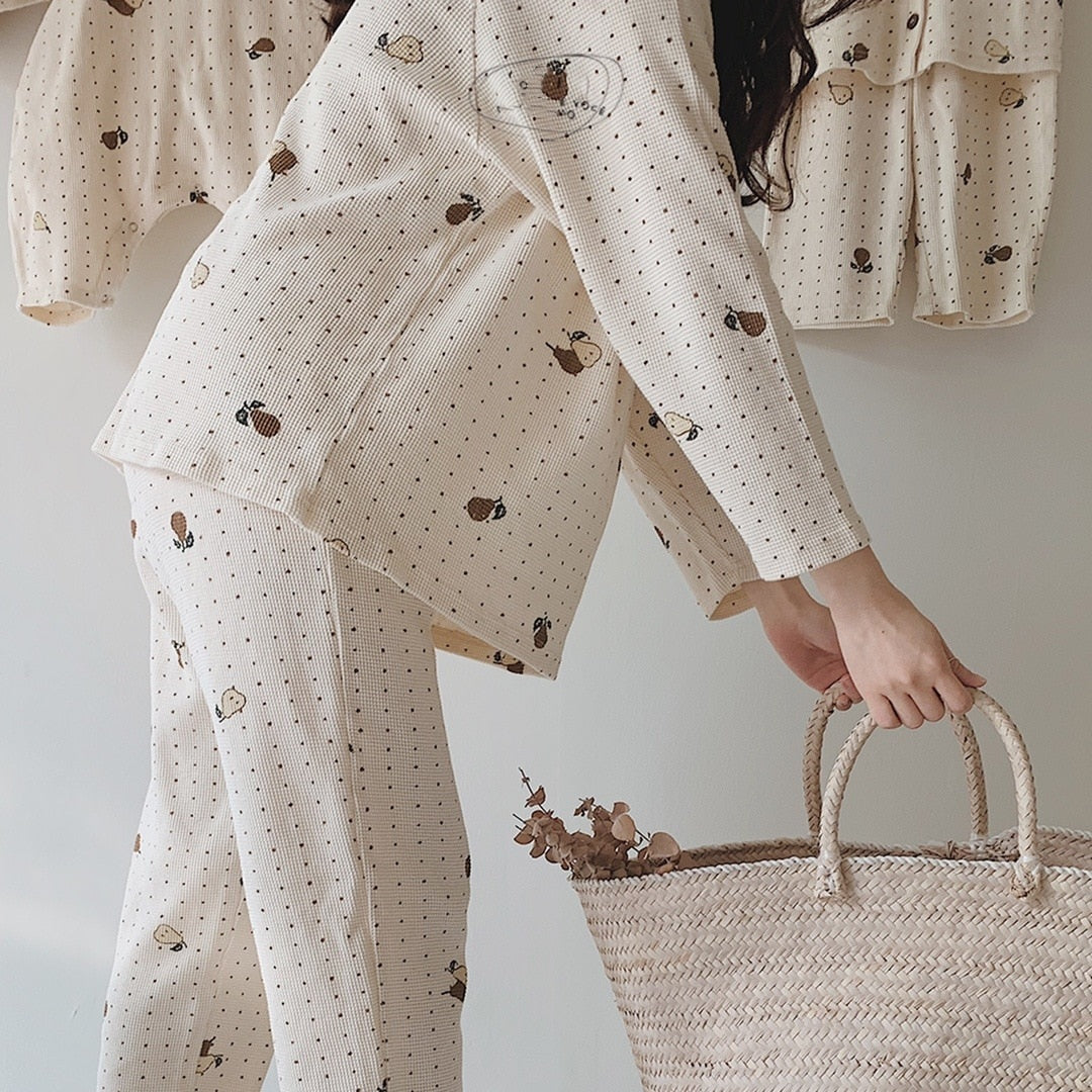 -ベビー 梨 ロンパース セットアップ パジャマ ママ お揃い リンクコーデ【mh0000094】 - mamahalo shop - 長袖パジャマ -  べビー服 - 子供服 - 男の子 - 女の子