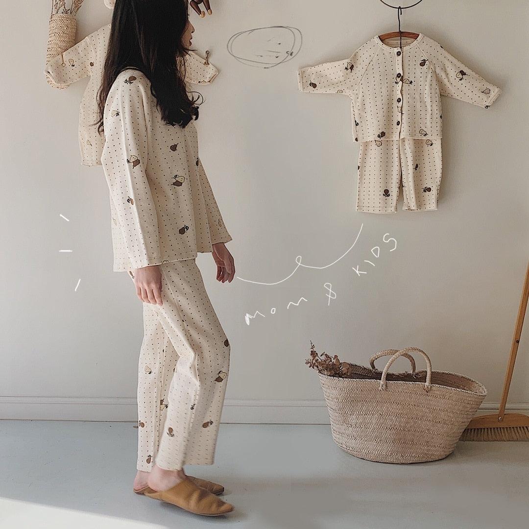 -ベビー 梨 ロンパース セットアップ パジャマ ママ お揃い リンクコーデ【mh0000094】 - mamahalo shop - 長袖パジャマ -  べビー服 - 子供服 - 男の子 - 女の子