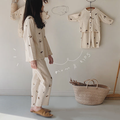 -ベビー 梨 ロンパース セットアップ パジャマ ママ お揃い リンクコーデ【mh0000094】 - mamahalo shop - 長袖パジャマ -  べビー服 - 子供服 - 男の子 - 女の子