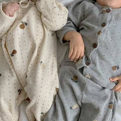 -ベビー 梨 ロンパース セットアップ パジャマ ママ お揃い リンクコーデ【mh0000094】 - mamahalo shop - 長袖パジャマ -  べビー服 - 子供服 - 男の子 - 女の子