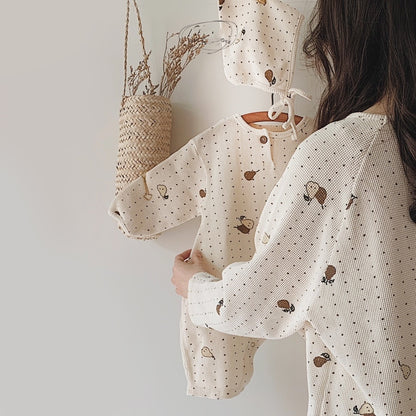 -ベビー 梨 ロンパース セットアップ パジャマ ママ お揃い リンクコーデ【mh0000094】 - mamahalo shop - 長袖パジャマ -  べビー服 - 子供服 - 男の子 - 女の子