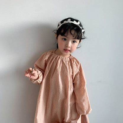 -ベビーキッズ フラワー 刺繍 エプロン ワンピース ロンパース【mh0000064】 - mamahalo shop - 長袖ロンパース -  べビー服 - 子供服 - 男の子 - 女の子