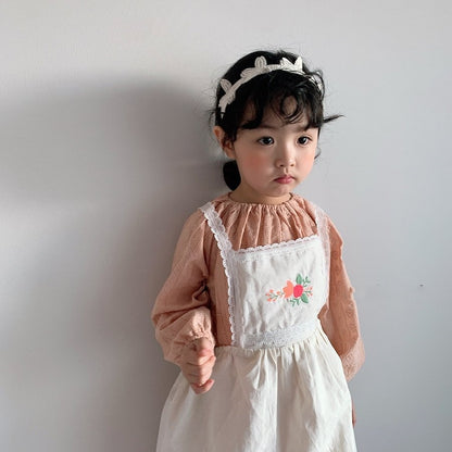 -ベビーキッズ フラワー 刺繍 エプロン ワンピース ロンパース【mh0000064】 - mamahalo shop - 長袖ロンパース -  べビー服 - 子供服 - 男の子 - 女の子