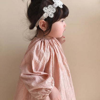 -ベビーキッズ フラワー 刺繍 エプロン ワンピース ロンパース【mh0000064】 - mamahalo shop - 長袖ロンパース -  べビー服 - 子供服 - 男の子 - 女の子