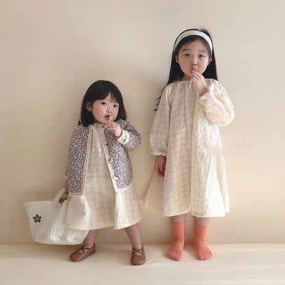 -ベビーキッズ フラワー 刺繍 エプロン ワンピース ロンパース【mh0000064】 - mamahalo shop - 長袖ロンパース -  べビー服 - 子供服 - 男の子 - 女の子