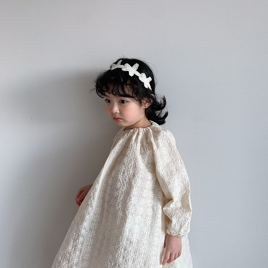 -ベビーキッズ フラワー 刺繍 エプロン ワンピース ロンパース【mh0000064】 - mamahalo shop - 長袖ロンパース -  べビー服 - 子供服 - 男の子 - 女の子