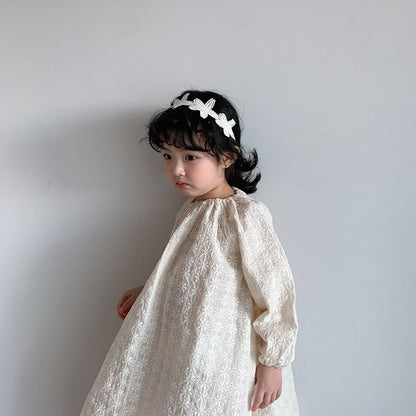 -ベビーキッズ フラワー 刺繍 エプロン ワンピース ロンパース【mh0000064】 - mamahalo shop - 長袖ロンパース -  べビー服 - 子供服 - 男の子 - 女の子