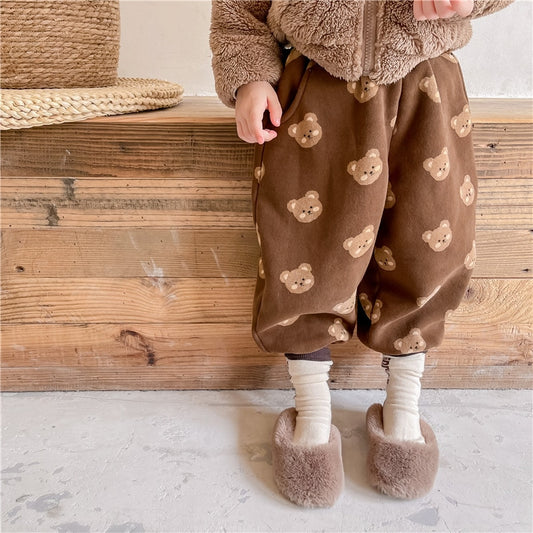 -キッズパンツ 裏起毛 スウェットロングパンツ ベアくまプリント ベージュ/ブラウン/2カラー【mh0000109】 - mamahalo shop - ロングパンツ・スウェットパンツ -  べビー服 - 子供服 - 男の子 - 女の子
