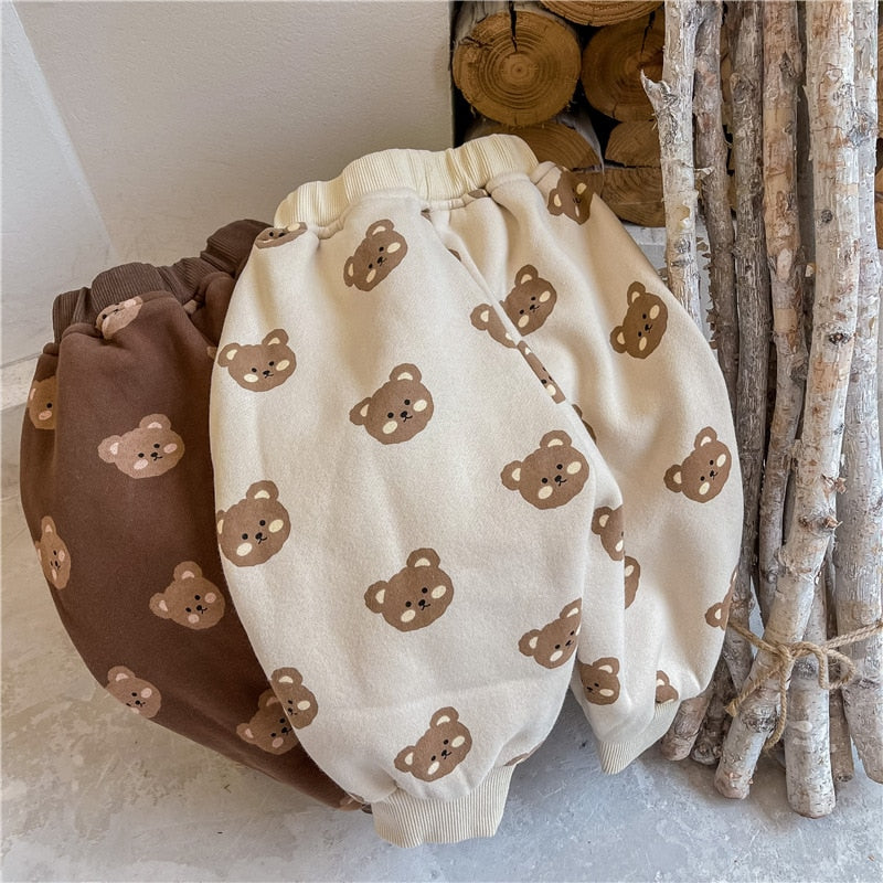 -キッズパンツ 裏起毛 スウェットロングパンツ ベアくまプリント ベージュ/ブラウン/2カラー【mh0000109】 - mamahalo shop - ロングパンツ・スウェットパンツ -  べビー服 - 子供服 - 男の子 - 女の子