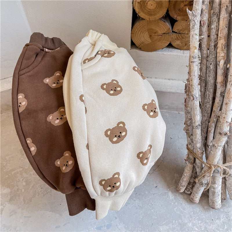 -キッズパンツ 裏起毛 スウェットロングパンツ ベアくまプリント ベージュ/ブラウン/2カラー【mh0000109】 - mamahalo shop - ロングパンツ・スウェットパンツ -  べビー服 - 子供服 - 男の子 - 女の子