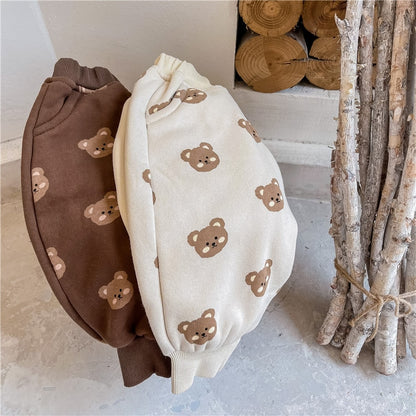 -キッズパンツ 裏起毛 スウェットロングパンツ ベアくまプリント ベージュ/ブラウン/2カラー【mh0000109】 - mamahalo shop - ロングパンツ・スウェットパンツ -  べビー服 - 子供服 - 男の子 - 女の子