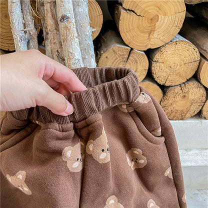 -キッズパンツ 裏起毛 スウェットロングパンツ ベアくまプリント ベージュ/ブラウン/2カラー【mh0000109】 - mamahalo shop - ロングパンツ・スウェットパンツ -  べビー服 - 子供服 - 男の子 - 女の子