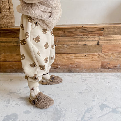 -キッズパンツ 裏起毛 スウェットロングパンツ ベアくまプリント ベージュ/ブラウン/2カラー【mh0000109】 - mamahalo shop - ロングパンツ・スウェットパンツ -  べビー服 - 子供服 - 男の子 - 女の子