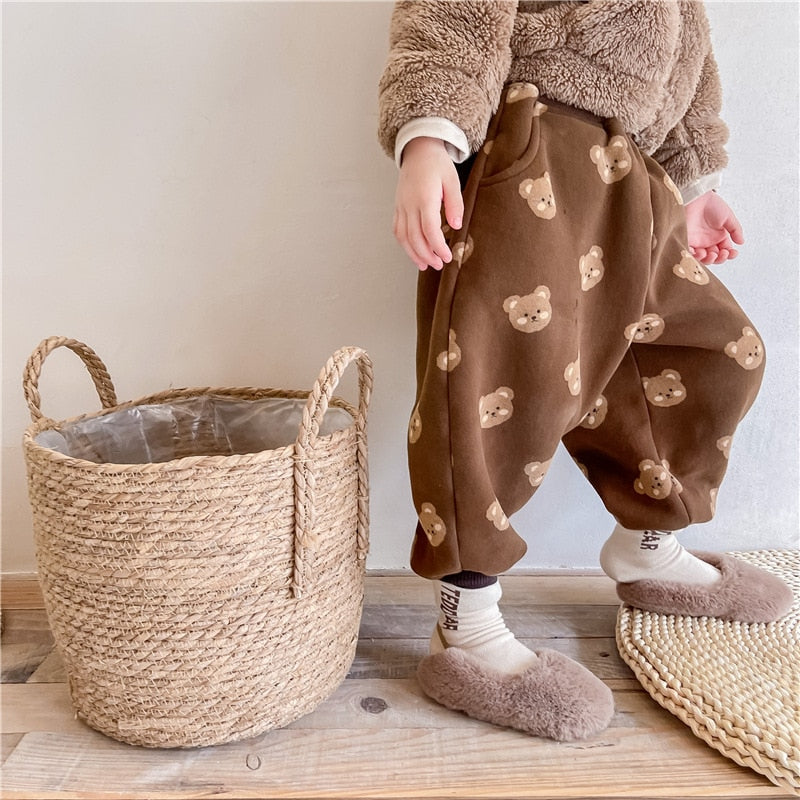-キッズパンツ 裏起毛 スウェットロングパンツ ベアくまプリント ベージュ/ブラウン/2カラー【mh0000109】 - mamahalo shop - ロングパンツ・スウェットパンツ -  べビー服 - 子供服 - 男の子 - 女の子