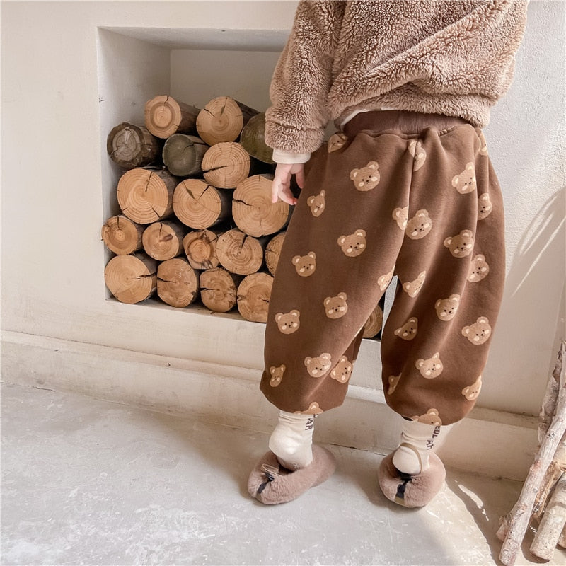 -キッズパンツ 裏起毛 スウェットロングパンツ ベアくまプリント ベージュ/ブラウン/2カラー【mh0000109】 - mamahalo shop - ロングパンツ・スウェットパンツ -  べビー服 - 子供服 - 男の子 - 女の子