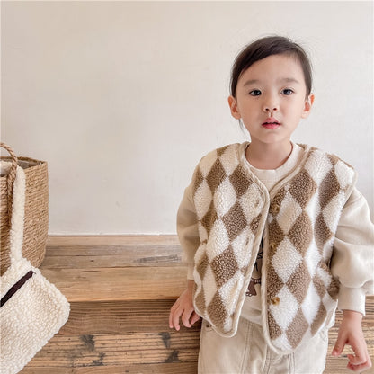 -キッズ ダイヤ チェック ベスト【mh0000112】 - mamahalo shop - ベスト -  べビー服 - 子供服 - 男の子 - 女の子