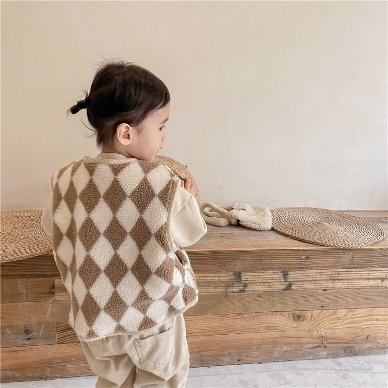 -キッズ ダイヤ チェック ベスト【mh0000112】 - mamahalo shop - ベスト -  べビー服 - 子供服 - 男の子 - 女の子