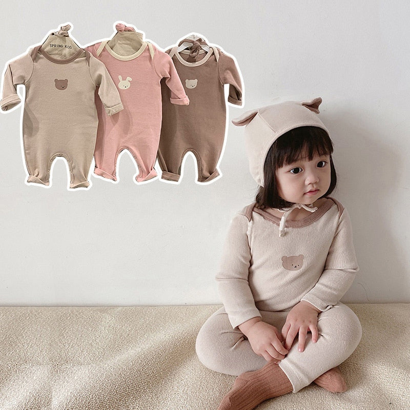 -ベビー くま うさぎ ロンパース 耳帽子 セット【mh0000115】 - mamahalo shop - 長袖ロンパース -  べビー服 - 子供服 - 男の子 - 女の子