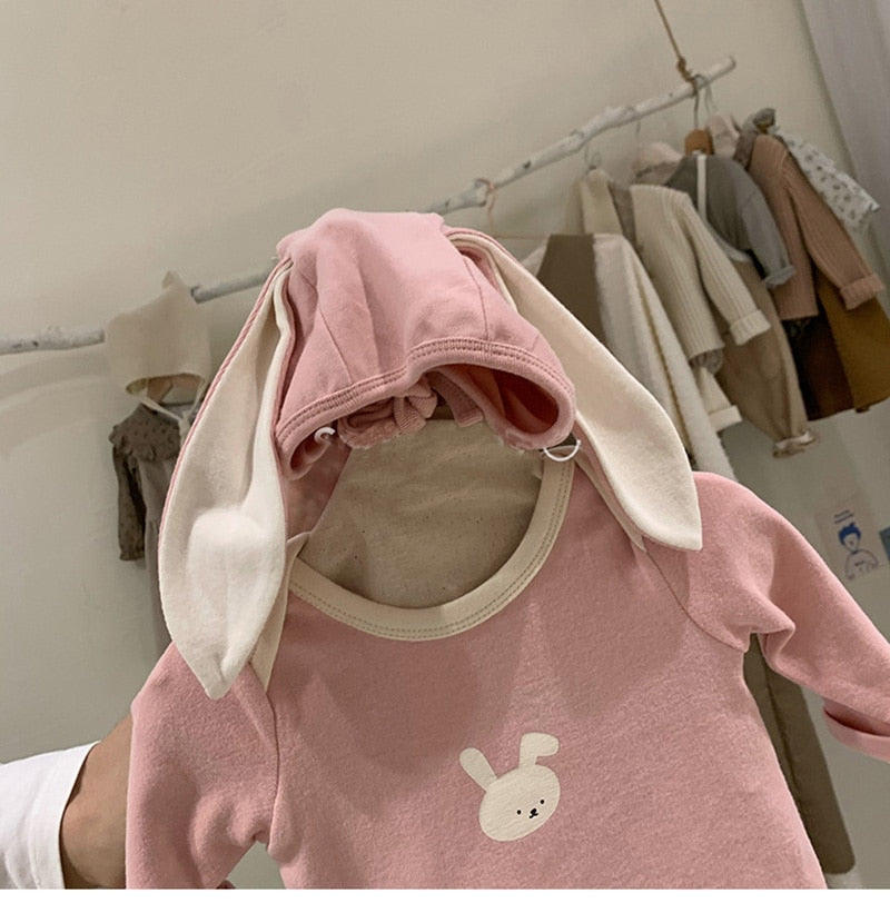 -ベビー くま うさぎ ロンパース 耳帽子 セット【mh0000115】 - mamahalo shop - 長袖ロンパース -  べビー服 - 子供服 - 男の子 - 女の子