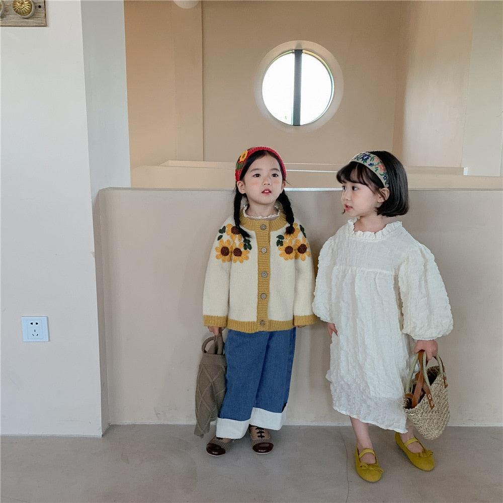 -キッズ ニット ひまわり カーディガン【mh0000124】 - mamahalo shop - カーディガン・パーカー -  べビー服 - 子供服 - 男の子 - 女の子