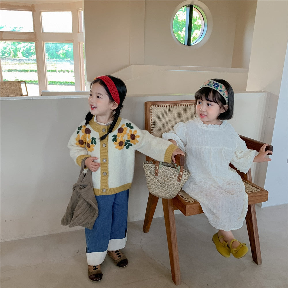 -キッズ ニット ひまわり カーディガン【mh0000124】 - mamahalo shop - カーディガン・パーカー -  べビー服 - 子供服 - 男の子 - 女の子