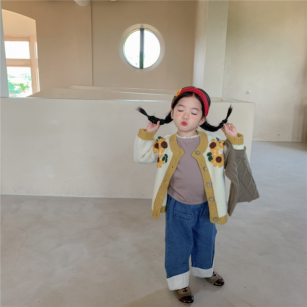 -キッズ ニット ひまわり カーディガン【mh0000124】 - mamahalo shop - カーディガン・パーカー -  べビー服 - 子供服 - 男の子 - 女の子