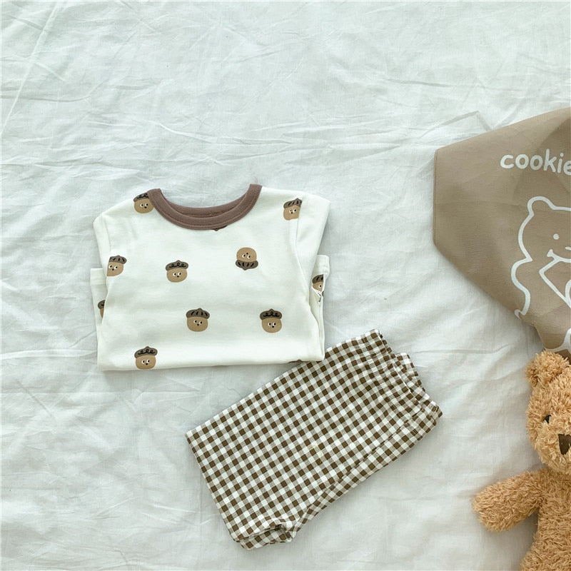 -キッズ パジャマ セット トップス チェック パンツ【mh0000127】 - mamahalo shop - 長袖パジャマ -  べビー服 - 子供服 - 男の子 - 女の子