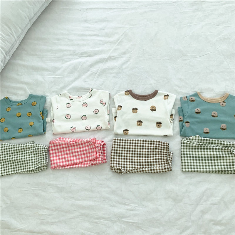 -キッズ パジャマ セット トップス チェック パンツ【mh0000127】 - mamahalo shop - 長袖パジャマ -  べビー服 - 子供服 - 男の子 - 女の子