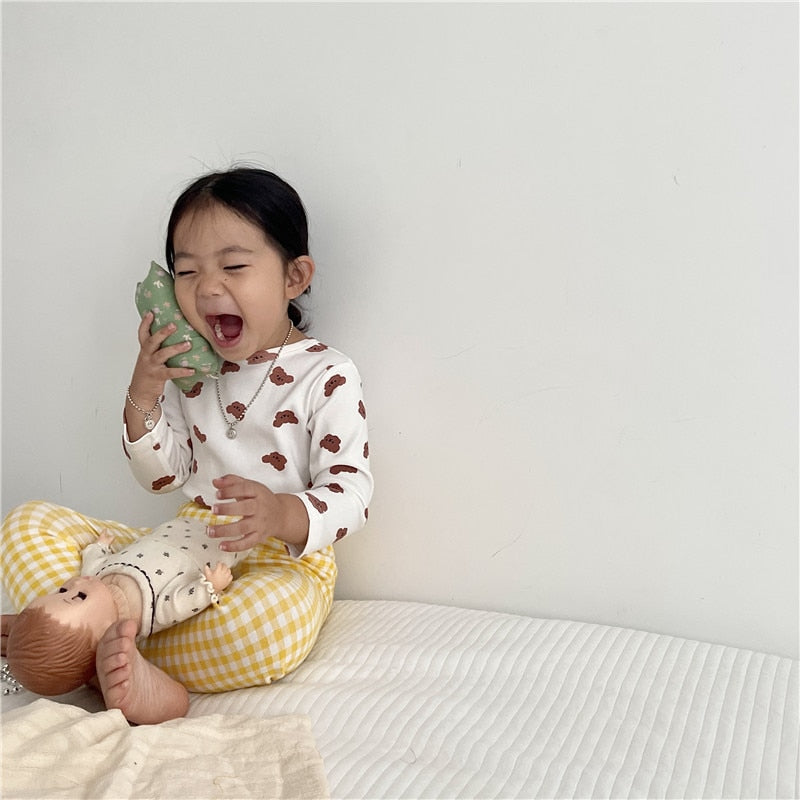 -キッズ パジャマ セット トップス チェック パンツ【mh0000127】 - mamahalo shop - 長袖パジャマ -  べビー服 - 子供服 - 男の子 - 女の子