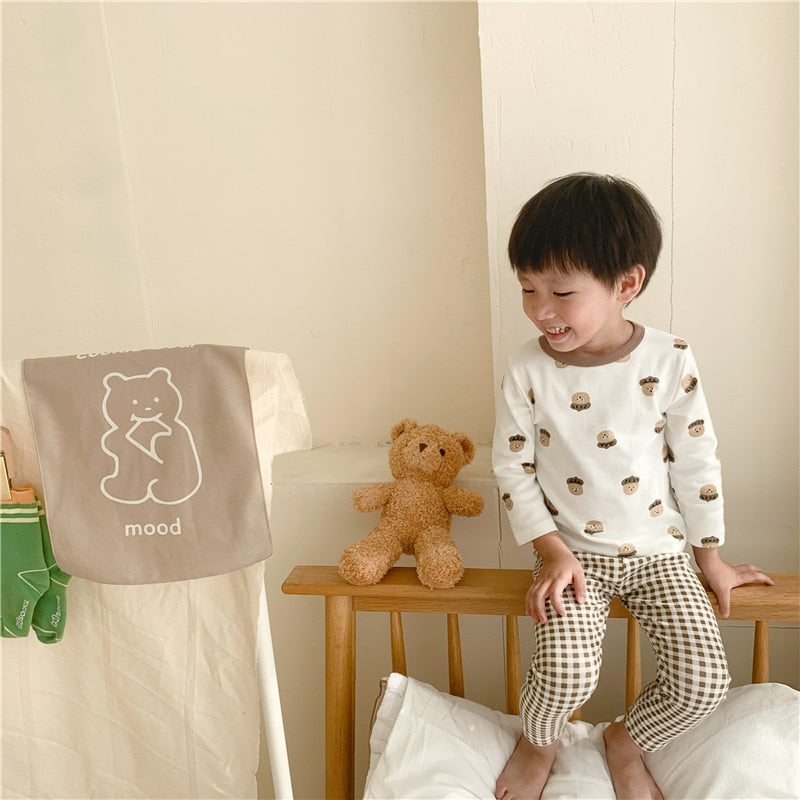 -キッズ パジャマ セット トップス チェック パンツ【mh0000127】 - mamahalo shop - 長袖パジャマ -  べビー服 - 子供服 - 男の子 - 女の子