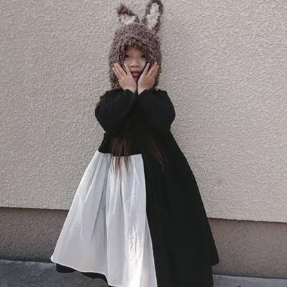 -キッズ モノトーン 切り替え ボリューム ワンピース【mh0000147】 - mamahalo shop - 長袖ワンピース -  べビー服 - 子供服 - 男の子 - 女の子