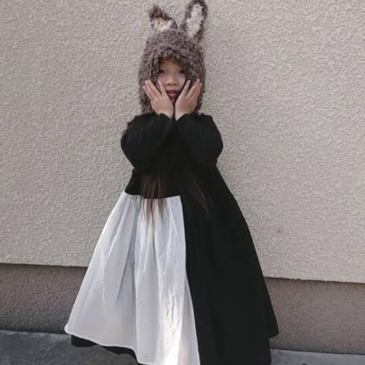 -キッズ モノトーン 切り替え ボリューム ワンピース【mh0000147】 - mamahalo shop - 長袖ワンピース -  べビー服 - 子供服 - 男の子 - 女の子