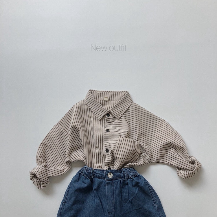 -キッズ ストライプ シャツ トップス【mh0000133】 - mamahalo shop - 長袖シャツ・ブラウス -  べビー服 - 子供服 - 男の子 - 女の子