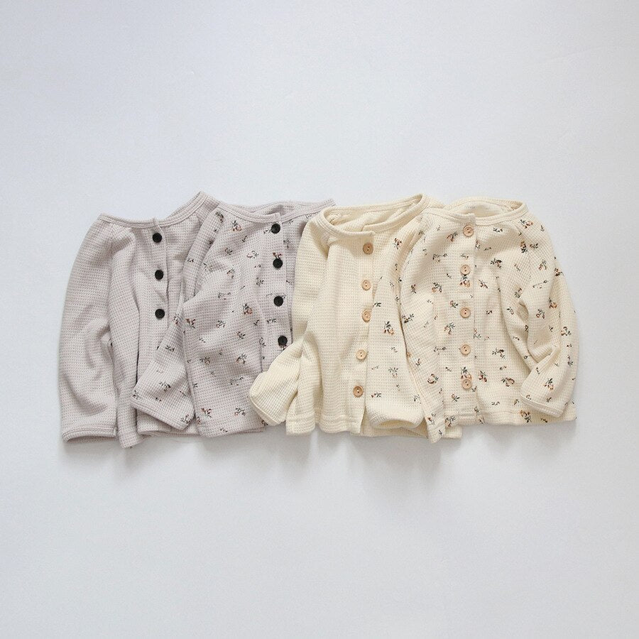 -キッズセットアップ 2点セット フラワー花柄プリント 無地 ワッフル 長袖パジャマセット【mh0000156】 - mamahalo shop - 長袖パジャマ -  べビー服 - 子供服 - 男の子 - 女の子