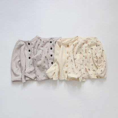 -キッズセットアップ 2点セット フラワー花柄プリント 無地 ワッフル 長袖パジャマセット【mh0000156】 - mamahalo shop - 長袖パジャマ -  べビー服 - 子供服 - 男の子 - 女の子