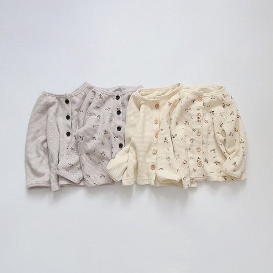 -キッズセットアップ 2点セット フラワー花柄プリント 無地 ワッフル 長袖パジャマセット【mh0000156】 - mamahalo shop - 長袖パジャマ -  べビー服 - 子供服 - 男の子 - 女の子