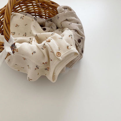 -キッズセットアップ 2点セット フラワー花柄プリント 無地 ワッフル 長袖パジャマセット【mh0000156】 - mamahalo shop - 長袖パジャマ -  べビー服 - 子供服 - 男の子 - 女の子