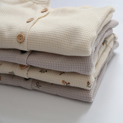 -キッズセットアップ 2点セット フラワー花柄プリント 無地 ワッフル 長袖パジャマセット【mh0000156】 - mamahalo shop - 長袖パジャマ -  べビー服 - 子供服 - 男の子 - 女の子