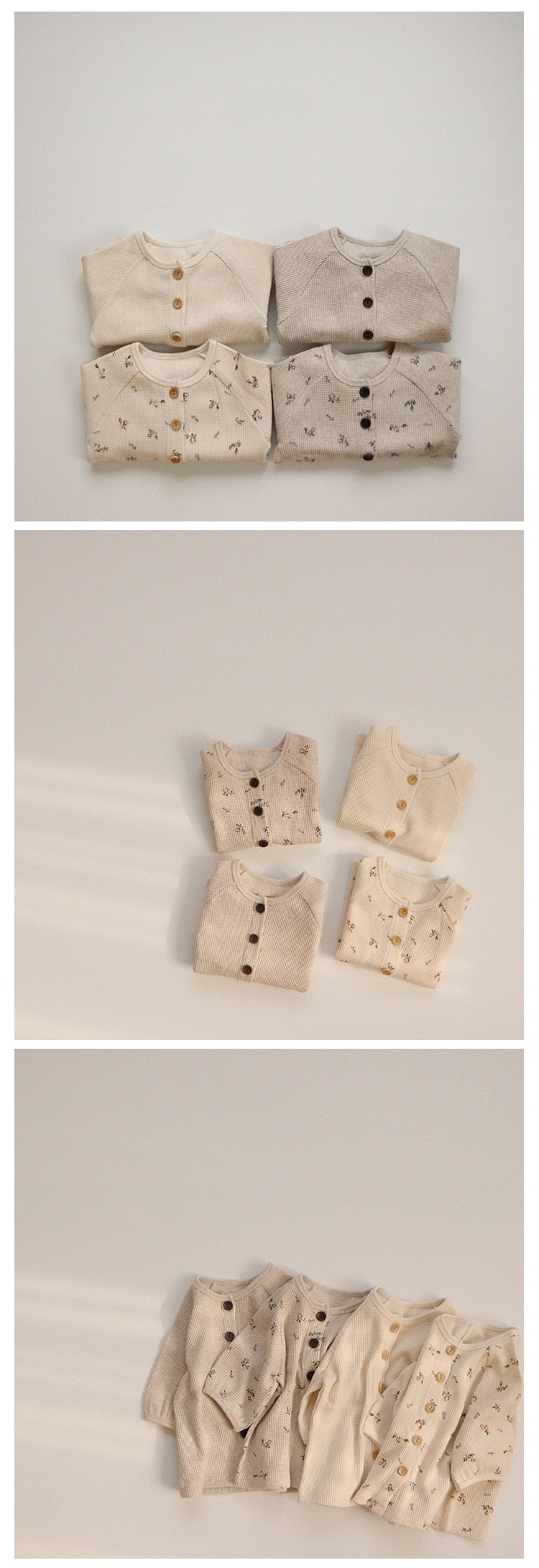 -キッズセットアップ 2点セット フラワー花柄プリント 無地 ワッフル 長袖パジャマセット【mh0000156】 - mamahalo shop - 長袖パジャマ -  べビー服 - 子供服 - 男の子 - 女の子