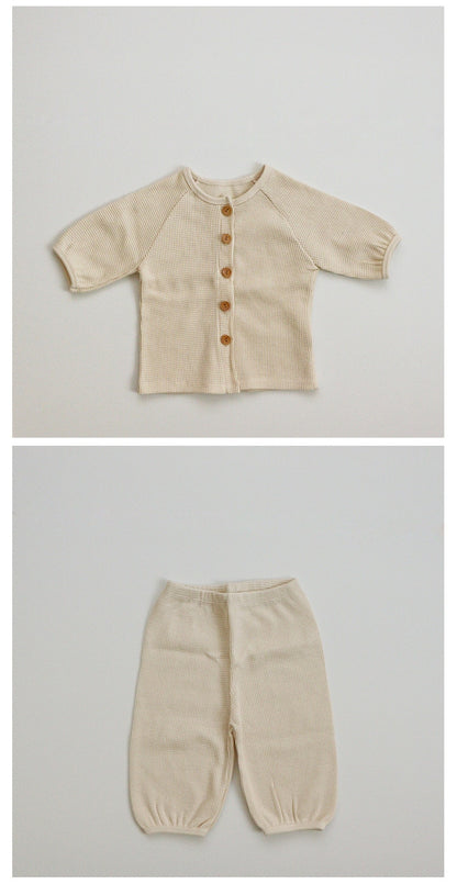 -キッズセットアップ 2点セット フラワー花柄プリント 無地 ワッフル 長袖パジャマセット【mh0000156】 - mamahalo shop - 長袖パジャマ -  べビー服 - 子供服 - 男の子 - 女の子