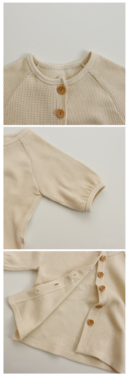 -キッズセットアップ 2点セット フラワー花柄プリント 無地 ワッフル 長袖パジャマセット【mh0000156】 - mamahalo shop - 長袖パジャマ -  べビー服 - 子供服 - 男の子 - 女の子