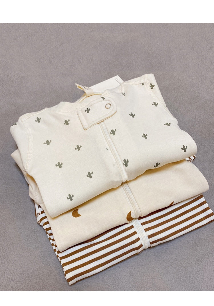 -ベビー 長袖 ロンパース ジャンプスーツ サボテン 月 ボーダー【mh0000151】 - mamahalo shop - 長袖ロンパース -  べビー服 - 子供服 - 男の子 - 女の子