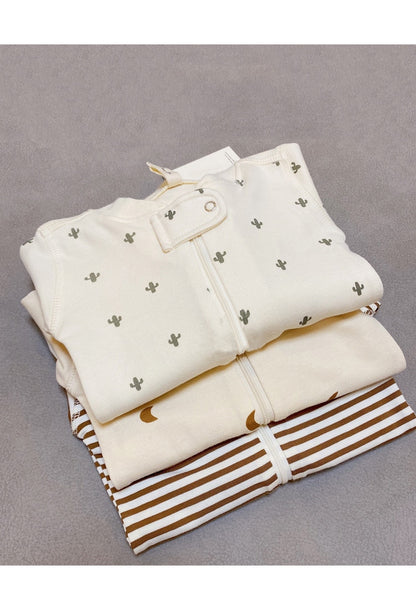 -ベビー 長袖 ロンパース ジャンプスーツ サボテン 月 ボーダー【mh0000151】 - mamahalo shop - 長袖ロンパース -  べビー服 - 子供服 - 男の子 - 女の子