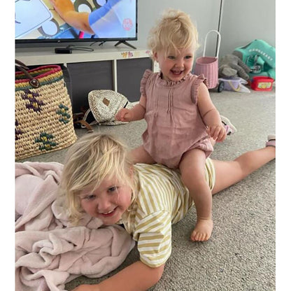 -ベビー コットンリネン ノースリーブ ロンパース - mamahalo shop - ノースリーブロンパース -  べビー服 - 子供服 - 男の子 - 女の子