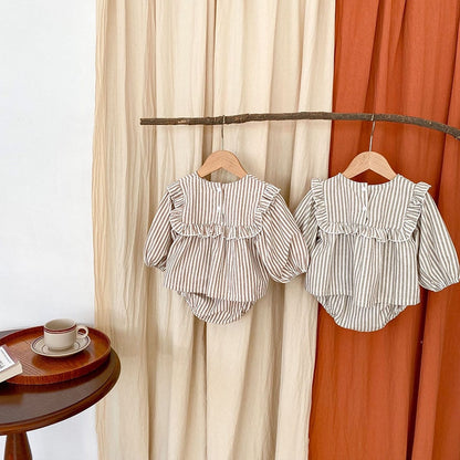 -ベビー セットアップ ストライプ フリル チュニック ブルマ【mh0000183】 - mamahalo shop - 長袖セットアップ -  べビー服 - 子供服 - 男の子 - 女の子