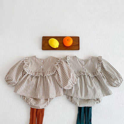 -ベビー セットアップ ストライプ フリル チュニック ブルマ【mh0000183】 - mamahalo shop - 長袖セットアップ -  べビー服 - 子供服 - 男の子 - 女の子