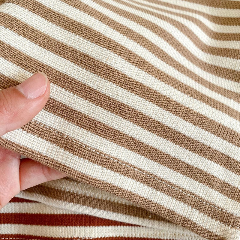 -ベビー セットアップ くま 刺繍 コーデュロイ ロンパース ボーダー Tシャツ【mh0000184】 - mamahalo shop - 長袖セットアップ -  べビー服 - 子供服 - 男の子 - 女の子