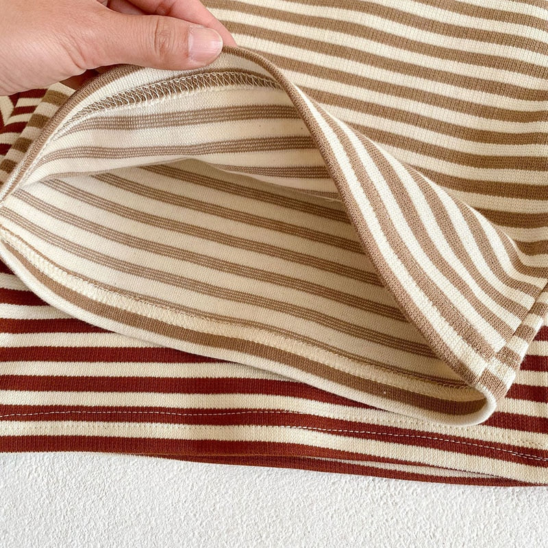 -ベビー セットアップ くま 刺繍 コーデュロイ ロンパース ボーダー Tシャツ【mh0000184】 - mamahalo shop - 長袖セットアップ -  べビー服 - 子供服 - 男の子 - 女の子