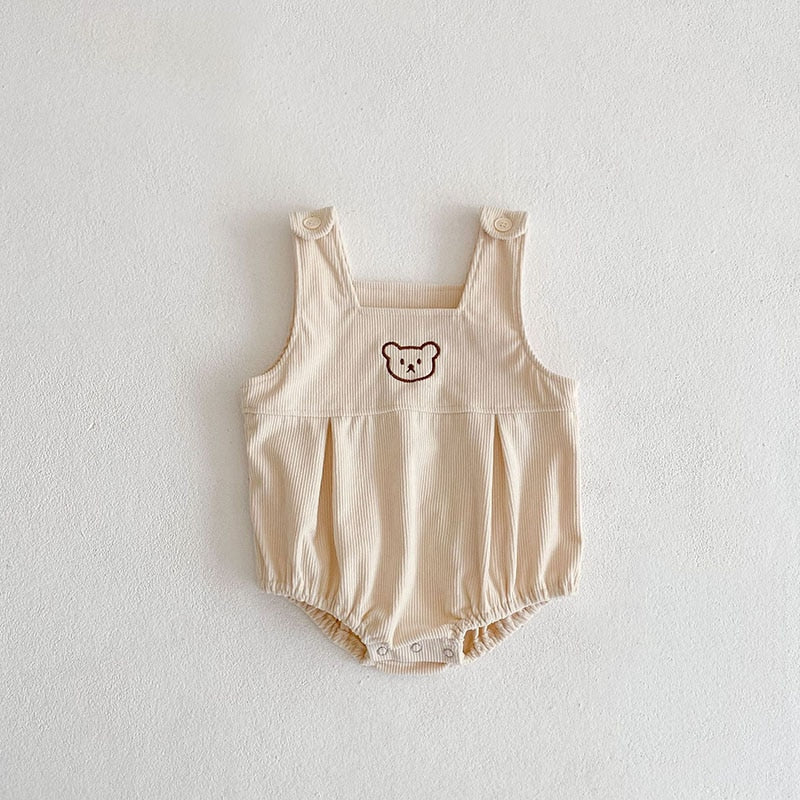 -ベビー セットアップ くま 刺繍 コーデュロイ ロンパース ボーダー Tシャツ【mh0000184】 - mamahalo shop - 長袖セットアップ -  べビー服 - 子供服 - 男の子 - 女の子